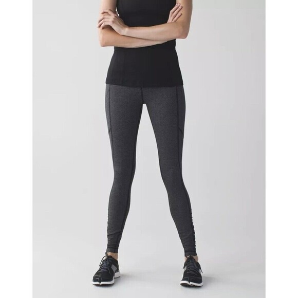 Lululemon Speed Tight IV Giant Herringbone Black Heathered Leggings Size 10 - Picture 2 of 9